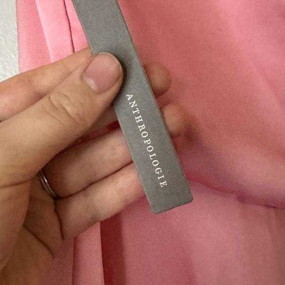 Anthropologie Pink One Shoulder Bishop Sleeve Floor Length Bridesmaid Dress - Picture 4 of 8